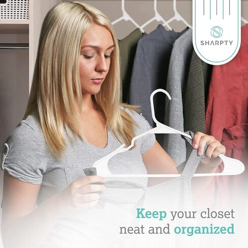 Sharpty - Plastic Hangers - Adult Clothes Hangers - T-Shirt, Dress, Coat Hangers & Accessories - Notched Hanger, Durable & Versatile Color Clothing Closet Hanger(20-Pack,White) in Saudi Arabia
