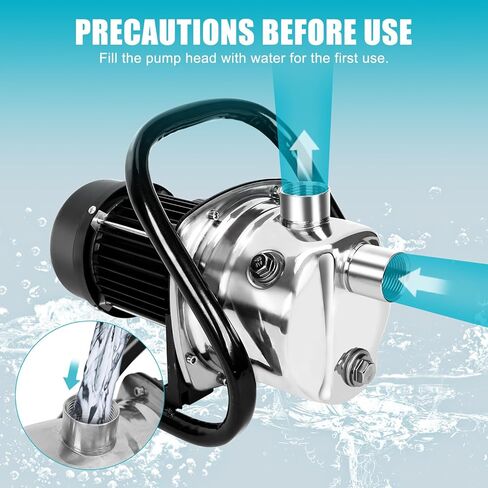 مضخة بئر ضحلة محمولة 1.5 حصان 1210 جيجا في الساعة، مضخة معززة للرش الكهربائي، 120 فولت، مضخة ري تصريف ذاتية التحضير لنافورة العشب، ستانلس ستيل، 120 فولت in Kuwait