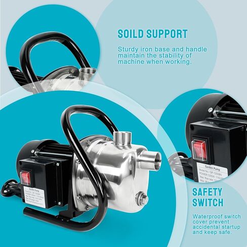 مضخة بئر ضحلة محمولة 1.5 حصان 1210 جيجا في الساعة، مضخة معززة للرش الكهربائي، 120 فولت، مضخة ري تصريف ذاتية التحضير لنافورة العشب، ستانلس ستيل، 120 فولت in Kuwait