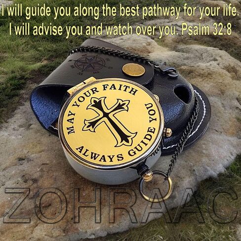 Psalm 32:8 Engraved Compass with Leather Pouch - May Your Faith Always Guide You, Religious Gifts, Christian Gifts, Baptism Gift, Graduation Day Gift, Inspirational Gifts for Boys, Girls, Men & Women in Kuwait