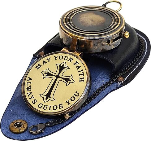 Psalm 32:8 Engraved Compass with Leather Pouch - May Your Faith Always Guide You, Religious Gifts, Christian Gifts, Baptism Gift, Graduation Day Gift, Inspirational Gifts for Boys, Girls, Men & Women in Kuwait