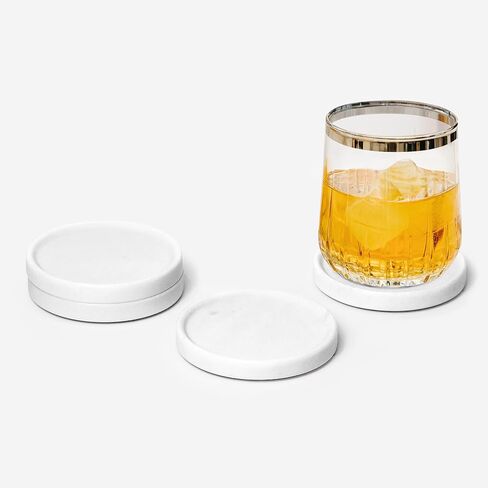 White Marble Coasters for Drinks - Marble Drink Coasters for Coffee Table, Marble Stone Coasters, Round Marble Cup Coasters, Made from Real Marble, Modern White Coasters Set of 4 in Saudi Arabia