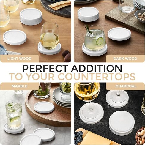 White Marble Coasters for Drinks - Marble Drink Coasters for Coffee Table, Marble Stone Coasters, Round Marble Cup Coasters, Made from Real Marble, Modern White Coasters Set of 4 in Saudi Arabia