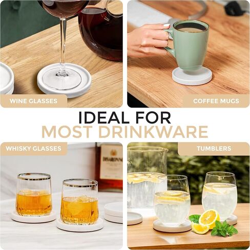 White Marble Coasters for Drinks - Marble Drink Coasters for Coffee Table, Marble Stone Coasters, Round Marble Cup Coasters, Made from Real Marble, Modern White Coasters Set of 4 in Saudi Arabia
