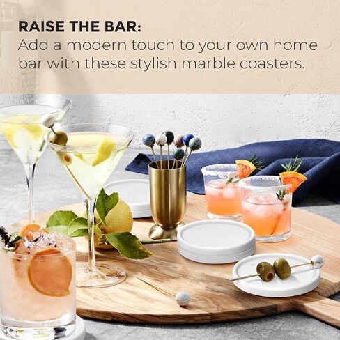White Marble Coasters for Drinks - Marble Drink Coasters for Coffee Table, Marble Stone Coasters, Round Marble Cup Coasters, Made from Real Marble, Modern White Coasters Set of 4 in Saudi Arabia