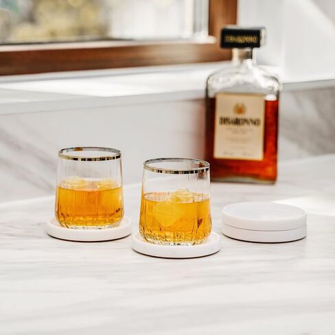 White Marble Coasters for Drinks - Marble Drink Coasters for Coffee Table, Marble Stone Coasters, Round Marble Cup Coasters, Made from Real Marble, Modern White Coasters Set of 4 in Saudi Arabia