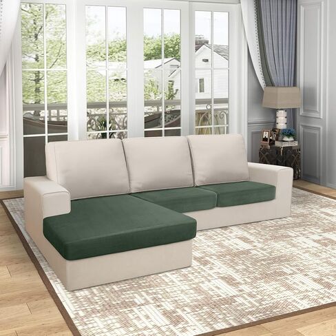 Arfntevss Velvet Striped Sectional Couch Covers L Shape Sofa Cushion Covers with Chaise Lounge Stretch Seat Slipcover Anti-Slip Magic Soft Furniture Protector (3 Seat Cover 1 Chaise, Black) in Saudi Arabia