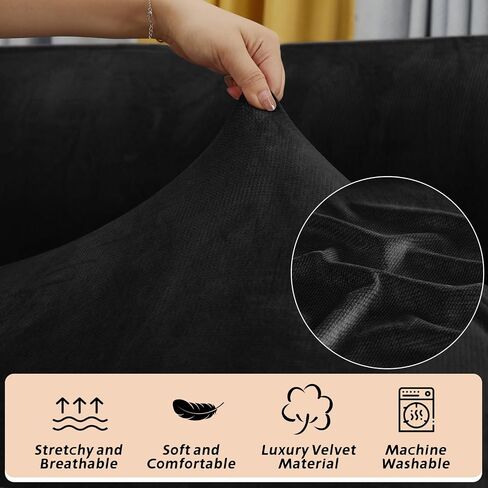 Arfntevss Velvet Striped Sectional Couch Covers L Shape Sofa Cushion Covers with Chaise Lounge Stretch Seat Slipcover Anti-Slip Magic Soft Furniture Protector (3 Seat Cover 1 Chaise, Black) in Saudi Arabia