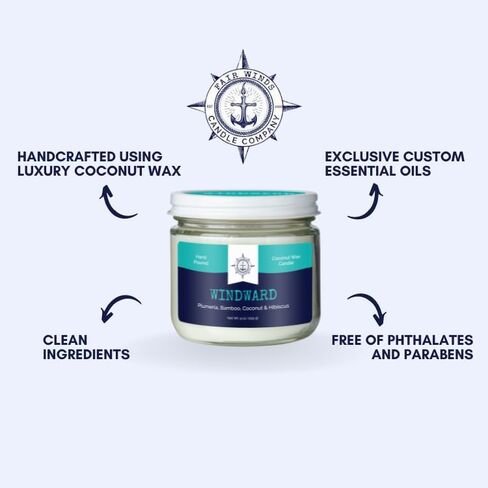Cotton Wick Candle - Handmade by Veterans with Coconut Wax & Essential Oils, 50 Hour Burn Time (Windward Scent, 9 oz) in Saudi Arabia
