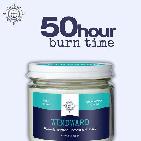 Cotton Wick Candle - Handmade by Veterans with Coconut Wax & Essential Oils, 50 Hour Burn Time (Windward Scent, 9 oz) in Saudi Arabia