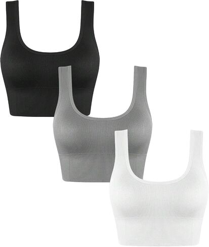 SOLY HUX Sports Bras for Women 3 Piece Ribbed Yoga Workout Bra Sports Tank Tops in Saudi Arabia
