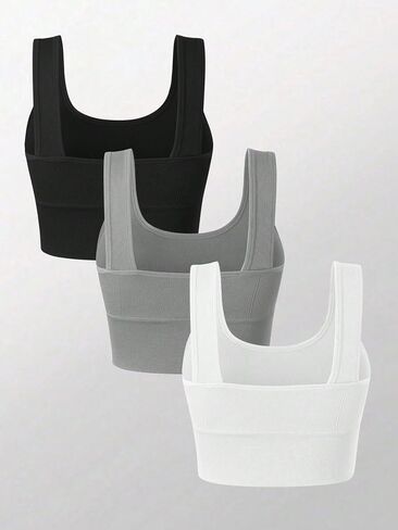 SOLY HUX Sports Bras for Women 3 Piece Ribbed Yoga Workout Bra Sports Tank Tops in Saudi Arabia