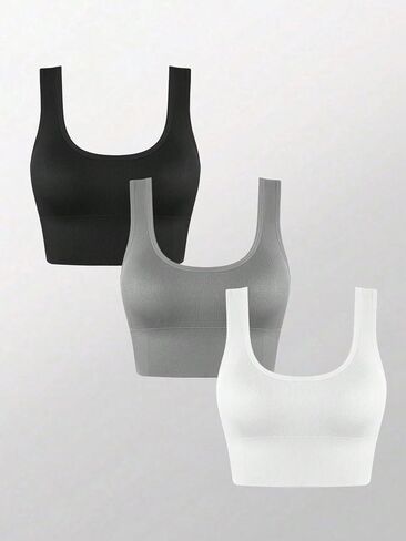 SOLY HUX Sports Bras for Women 3 Piece Ribbed Yoga Workout Bra Sports Tank Tops in Saudi Arabia
