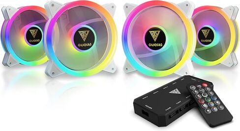 Gamdias - Aeolus M2-1204R - 4 مراوح Pacl 120 مم RGB - مروحة ثلاثية الحلقات ARGB PWM - جهاز تحكم عن بعد (GD-Aeolus M2-1204R WH) in Saudi Arabia