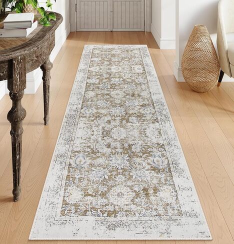 Lahome Vintage Floral Kitchen Runner Rug, 2x5 Hallway Runner Non Slip Washable Runner Rugs,Soft Ultra-thin Bathroom Runner Rug Non-Slip Carpet Runner for Bedroom (2x5ft,Green) in Kuwait