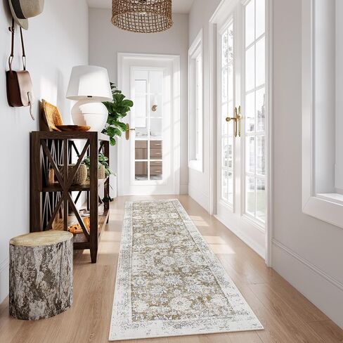 Lahome Vintage Floral Kitchen Runner Rug, 2x5 Hallway Runner Non Slip Washable Runner Rugs,Soft Ultra-thin Bathroom Runner Rug Non-Slip Carpet Runner for Bedroom (2x5ft,Green) in Kuwait