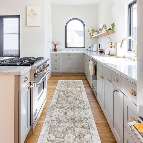 Lahome Vintage Floral Kitchen Runner Rug, 2x5 Hallway Runner Non Slip Washable Runner Rugs,Soft Ultra-thin Bathroom Runner Rug Non-Slip Carpet Runner for Bedroom (2x5ft,Green) in Kuwait