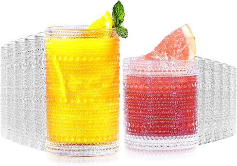 Vintage Hobnail Drinking Glasses Set of 12-14 oz Old Fashioned Water Glass Cups & 11 oz Cocktail Glasses, Aesthetic Kitchen Bar Tumbler Glassware Gifts Sets for Smoothie, Juice, Coffee, Wine in Saudi Arabia