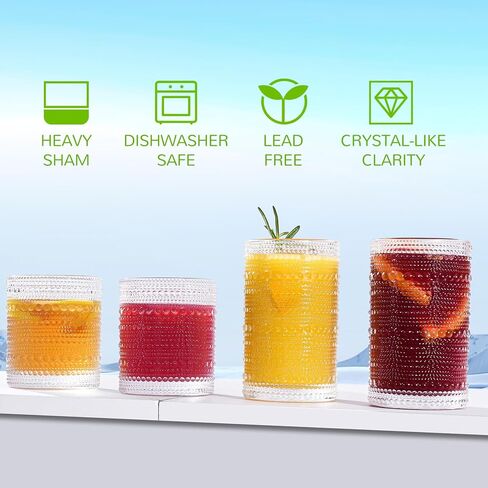 Vintage Hobnail Drinking Glasses Set of 12-14 oz Old Fashioned Water Glass Cups & 11 oz Cocktail Glasses, Aesthetic Kitchen Bar Tumbler Glassware Gifts Sets for Smoothie, Juice, Coffee, Wine in Saudi Arabia