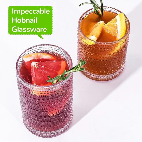 Vintage Hobnail Drinking Glasses Set of 12-14 oz Old Fashioned Water Glass Cups & 11 oz Cocktail Glasses, Aesthetic Kitchen Bar Tumbler Glassware Gifts Sets for Smoothie, Juice, Coffee, Wine in Saudi Arabia