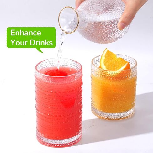 Vintage Hobnail Drinking Glasses Set of 12-14 oz Old Fashioned Water Glass Cups & 11 oz Cocktail Glasses, Aesthetic Kitchen Bar Tumbler Glassware Gifts Sets for Smoothie, Juice, Coffee, Wine in Saudi Arabia