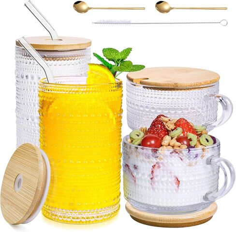 Vintage Hobnail Drinking Glasses Set of 12-14 oz Old Fashioned Water Glass Cups & 11 oz Cocktail Glasses, Aesthetic Kitchen Bar Tumbler Glassware Gifts Sets for Smoothie, Juice, Coffee, Wine in Saudi Arabia
