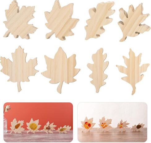 12 قطعة من قطع أوراق القيقب الخشبية الخريفية غير المكتملة لطاولة الأوراق الخشبية علامة الخريف عيد الشكر مزرعة صينية متدرجة ديكور كتلة خشبية ثلاثية الأبعاد للحصاد DIY Craft Home Office Office Party Decor in Kuwait