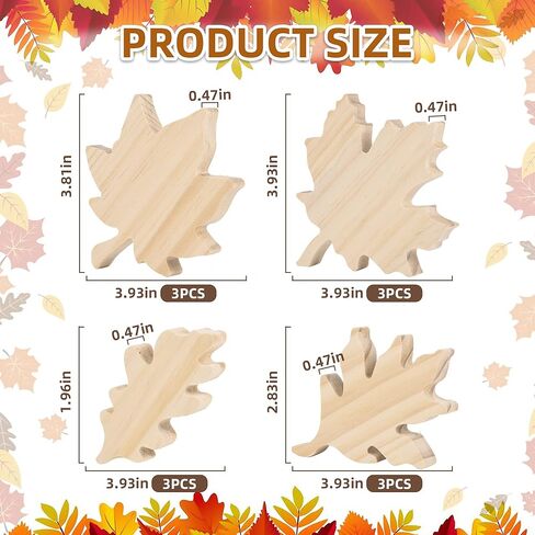 12 قطعة من قطع أوراق القيقب الخشبية الخريفية غير المكتملة لطاولة الأوراق الخشبية علامة الخريف عيد الشكر مزرعة صينية متدرجة ديكور كتلة خشبية ثلاثية الأبعاد للحصاد DIY Craft Home Office Office Party Decor in Kuwait
