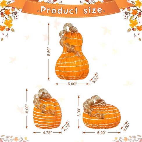 glitzhome 3Pcs Handmade Table Top Glass Pumpkin, Collectible Sculpture Glass Pumpkins for Fall Halloween Thanksgiving Decorations, Orange in Saudi Arabia