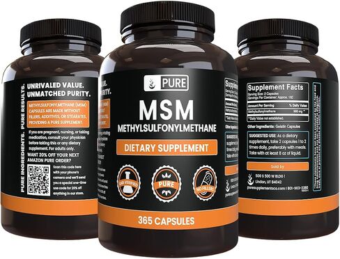 PURE ORIGINAL INGREDIENTS MSM (365 Capsules) No Magnesium Or Rice Fillers, Always Pure, Lab Verified in Saudi Arabia