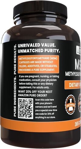 PURE ORIGINAL INGREDIENTS MSM (365 Capsules) No Magnesium Or Rice Fillers, Always Pure, Lab Verified in Saudi Arabia