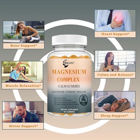 Triple Magnesium Complex - High Absorption Magnesium Gummies, Magnesium Glycinate, Malate, & Citrate, Chelated Forms with Vitamin D and Zinc, Potassium, Coq10 Supplement for Muscle, Nerve, Heart in Saudi Arabia