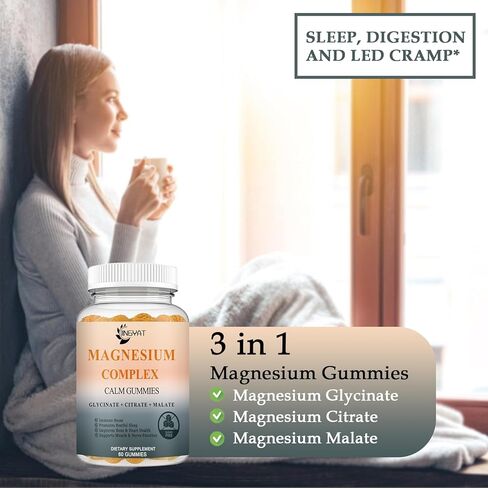 Triple Magnesium Complex - High Absorption Magnesium Gummies, Magnesium Glycinate, Malate, & Citrate, Chelated Forms with Vitamin D and Zinc, Potassium, Coq10 Supplement for Muscle, Nerve, Heart in Saudi Arabia