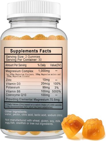 Triple Magnesium Complex - High Absorption Magnesium Gummies, Magnesium Glycinate, Malate, & Citrate, Chelated Forms with Vitamin D and Zinc, Potassium, Coq10 Supplement for Muscle, Nerve, Heart in Saudi Arabia