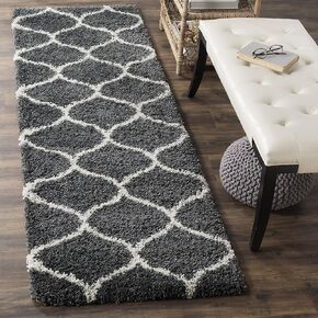 SAFAVIEH Hudson Shag Collection Runner Rug - 2'3" x 10', Dark Grey & Ivory, Trellis Design, Non-Shedding & Easy Care, 2-inch Thick Ideal for High Traffic Areas in Living Room, Bedroom (SGH280G)