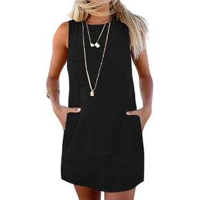 Binshre Women Summer Dresses with Pockets Sleeveless Dress Sundresses Vacation Mini Tank Dress