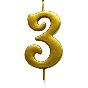 MAGJUCHE Gold 3rd Birthday Numeral Candle, Number 3 Cake Topper Candles Party Decoration for Girl Or Boy