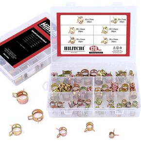 Hilitchi 120 Pcs Spring Band Type Action Fuel/Silicone Vacuum Hose Pipe Clamp Low Pressure Air Clip Clamp (10 x 7mm 10mm 11mm 14mm 16mm 17mm)