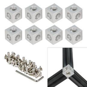 2020 Aluminum Cube Corner Bracket with M5x14mm Screws for 6mm Slot 2020 Series Aluminum Extrusion Profile, 8pcs/Pack (Silver-Cube Corner)