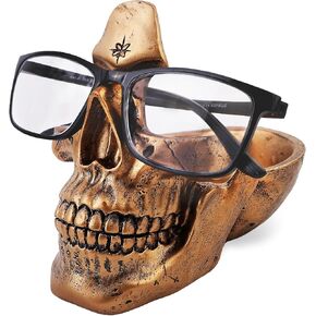 حامل نظارات جمجمة VIPbuy مع صينية تخزين، رف حامل نظارات العين الجديد لمنضدة، تمثال رأس جمجمة من الراتينج ديكور مكتب المنزل هدية (فضي) in Kuwait