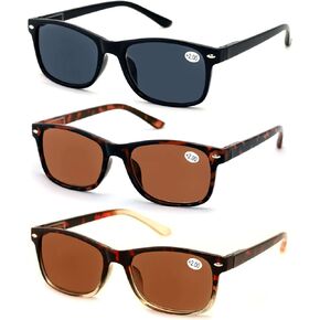 V.W.E. 3 Pairs Rectangular Lightweight Reading SunGlasses Outdoor Readers Glasses - NOT Bifocal