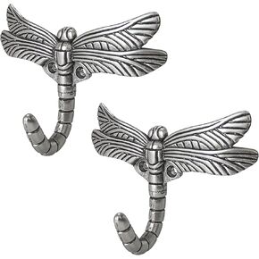 Dragonfly Hooks Wall Mounted Cloak Rack Hooks, Animal Hooks Heavy Duty Vintage Decorative Hooks, Indoor Outdoor Universal Cloak Rack Hooks for Clothes Hats Bags Keys, Pack of 2