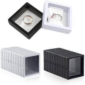 20 Pcs 3D Floating Display Case Frame Display Holder Stands Transparent PE Film Storage Box for Jewelry Challenge Coin Medal Antique 2.75 x 2.75 x 0.8 inch Black and White in Kuwait