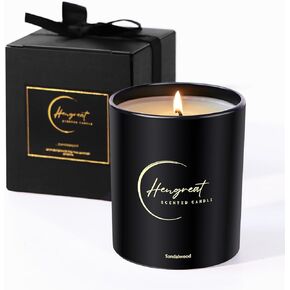 Scented Candles for Women & Men, 8 oz Soy Wax Candles for Home, Sandalwood, 45 Hours Burn, Black Get Well Candle Gifts for Women & Men, Room Decor Candles, Mothers Day Candle