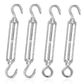 M6 Turnbuckles for Cables Wire, 4 Pack 304 Stainless Steel Turn Buckle Tensioner Eye Bolt Cable Tensioner Adjustable Rope Tightener for Clothesline, DIY String Light, Picture Hanging, Tension Wire Kit