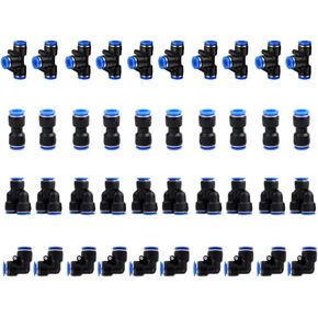 zjxed 40pcs 4mm Quick Connect Air Hose Connector Fittings, 4mm Push to Connect Fittings, Pneumatic Fittings Kit For 5/32" Tube OD