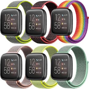 Band for Fitbit Versa 2/Fitbit Versa/Versa Lite/Versa SE Women/Men,Nylon Strap for Fit bit Smart Watch bands,6 Pack Breathable Sport Loop Bracelet Replacement Wristband