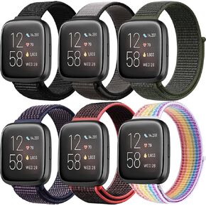حزام من أجل Fitbit Versa 2/Fitbit Versa/Versa Lite/Versa SE للنساء/الرجال، حزام من النايلون لأحزمة الساعة الذكية Fit bit، 6 قطع سوار معصم بديل بحلقة رياضية قابلة للتنفس
