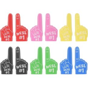 PATIKIL Mini Foam Fingers 5.1 Inch, 12 Pack We're #1 Cheerleading Foam Finger for Sports Fan Events Games Party Favors, Blue, Yellow, Green, Red, Back, Pink