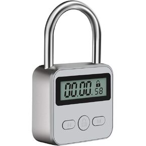 Metal Time Padlock - Multi-Function Timer Lock 99 Hours Max Timing with Electronic LCD Timed Display Micro USB Rechargeable Black
